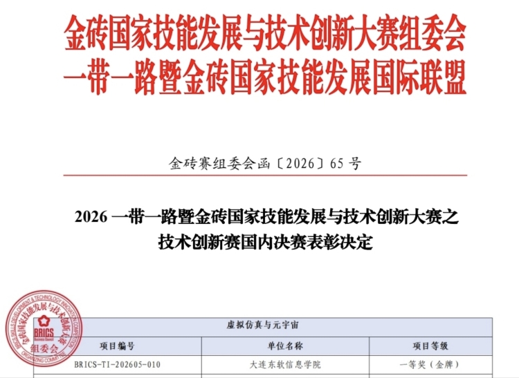 DNUI Wins National Gold Award in the 2026 Belt and Road & BRICS Skills Development and Technological Innovation Competition